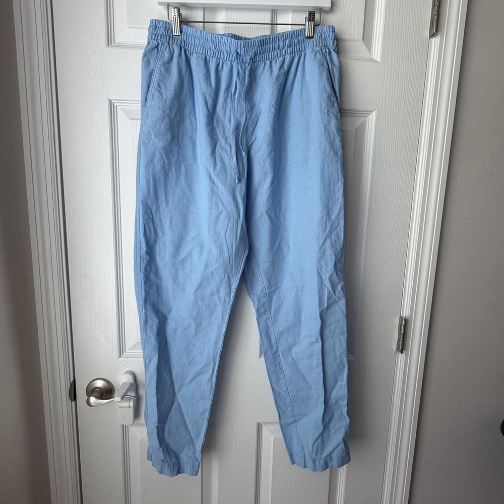 H&M Light Blue Linen Blend Drawstring Waist Pants Medium